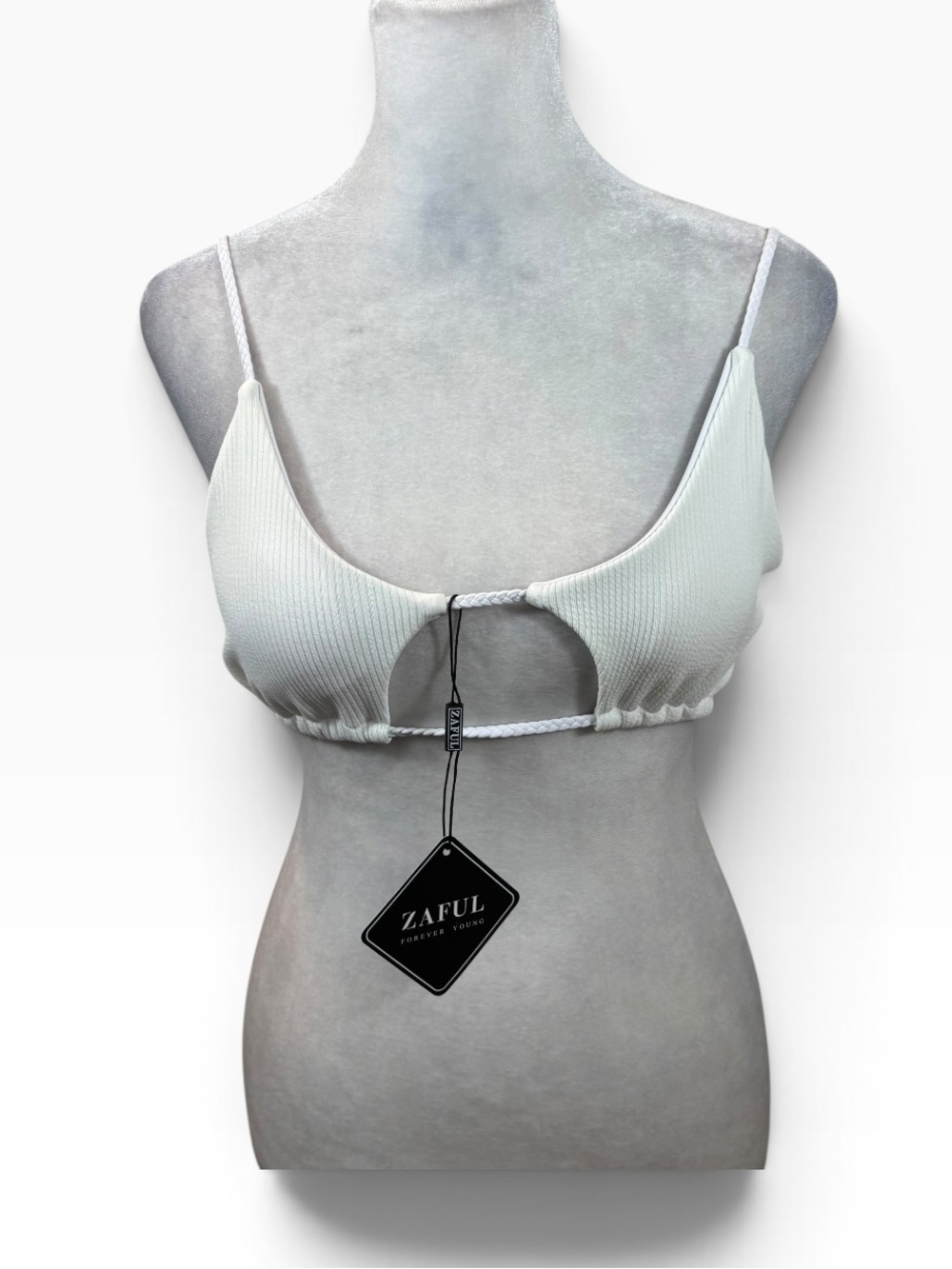 Brand new with Tags Zaful White Ribbed Cut Out Bikini Top Size Small